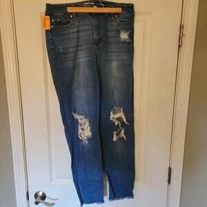 C Est 1946 Denim Jean Womens 12 Blue Cotton Stretch Skinny Leg Cuffed Distressed